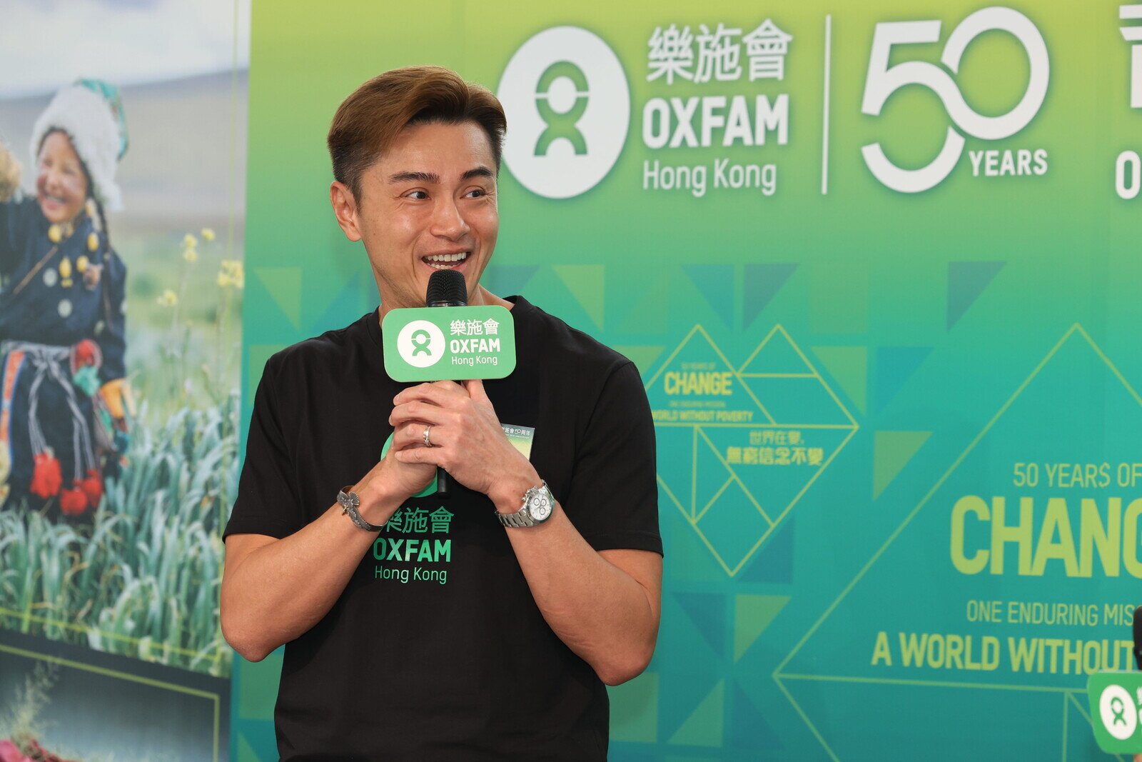 乐施大使黄浩然分享与乐施会的连结，他同时身体力行，与家人一起参加「乐施贫富宴」。