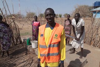 Joseph Pur Chuol Oxfam’s community hygiene promoter has been here with his team of four to ensure proper sanitation is maintained to prevent a cholera outbreak. (Photo: Bruno Bierrenbach Feder/Oxfam)