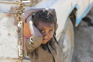 Bader, 8 years old, living in the Huth IDP camp <br> Bader*, 8 years old, living in the Huth IDP camp since he was displaced from Sa'ash. Huth camp for Internally Displaced Persons (IDPs). Oxfam has been working in the camp since late 2015, providing humanitarian assistance to displaced people with safe drinking water.  Oxfam's hygiene and sanitation campaigns and public health promotion benefit over 53,000 people in Amran.  *Name changed to protect identity