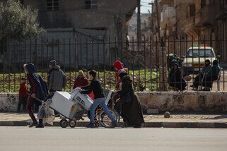 A family in Aleppo escaped their home when the earthquake struck on 6 February. ‘I had to pull my three children out of their beds to evacuate our shaking building. The fear I saw in their eyes is beyond description.’  - Mountaser, 49