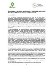 Submission on Land Rights and Involuntary Resettlement in the World Bank Proposed Environmental and Social Framework