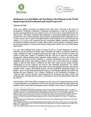 Submission on Land Rights and Involuntary Resettlement in the World Bank Proposed Environmental and Social Framework